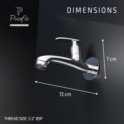 Pixaflo Moonstone Brass Long Body Bib Cock Tap with Wall Flange Combo | Chrome | Pack of 2