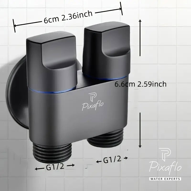 Pixaflo Compact 2-in-1 Angle Valve with Health Faucet, Shower Tube and Hook | Complete Set | Antique Black for Bathroom, Toilet, Wash Basin