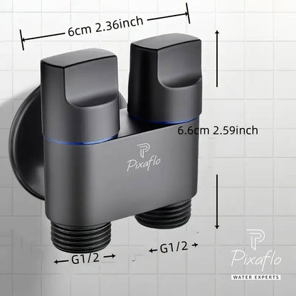 Pixaflo Compact 2-in-1 Angle Valve with Health Faucet, Shower Tube and Hook | Complete Set | Antique Black for Bathroom, Toilet, Wash Basin