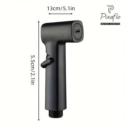 Pixaflo Compact 2-in-1 Angle Valve with Health Faucet, Shower Tube and Hook | Complete Set | Antique Black for Bathroom, Toilet, Wash Basin