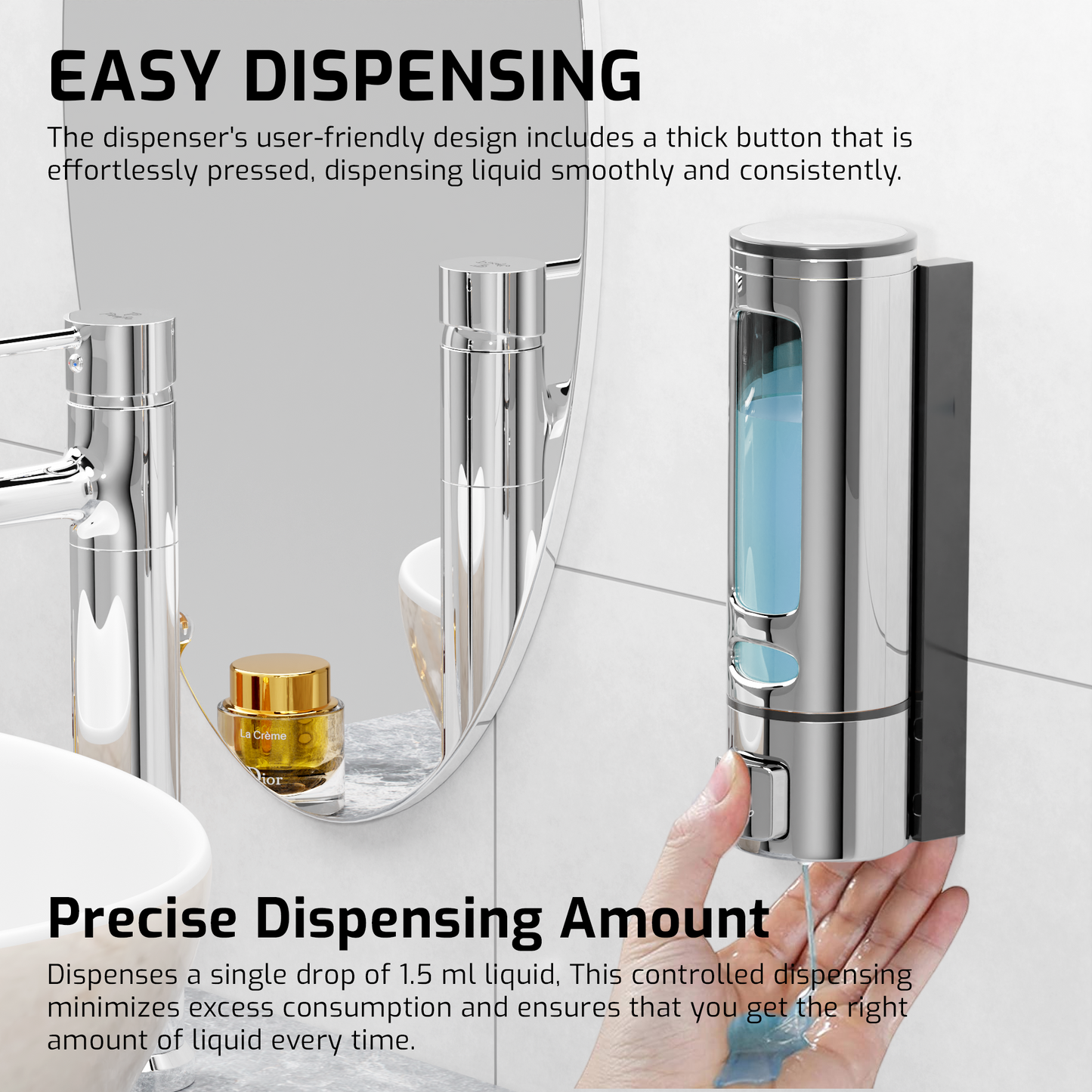 Pixaflo Elix Liquid Sanitizer Shower Gel Dish Wash Soap Dispenser for Bathroom Kitchen Combo | 400 ml Capacity | Wall Mounted | Plastic (Chrome, Pack of 2)