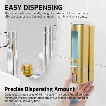 Pixaflo Elix Liquid Sanitizer Shower Gel Dish Wash Soap Dispenser for Bathroom Kitchen Combo | 400 ml Capacity | Wall Mounted | Plastic (Gold, Pack of 2)