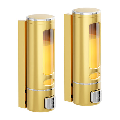 Pixaflo Elix Liquid Sanitizer Shower Gel Dish Wash Soap Dispenser for Bathroom Kitchen Combo | 400 ml Capacity | Wall Mounted | Plastic (Gold, Pack of 2)