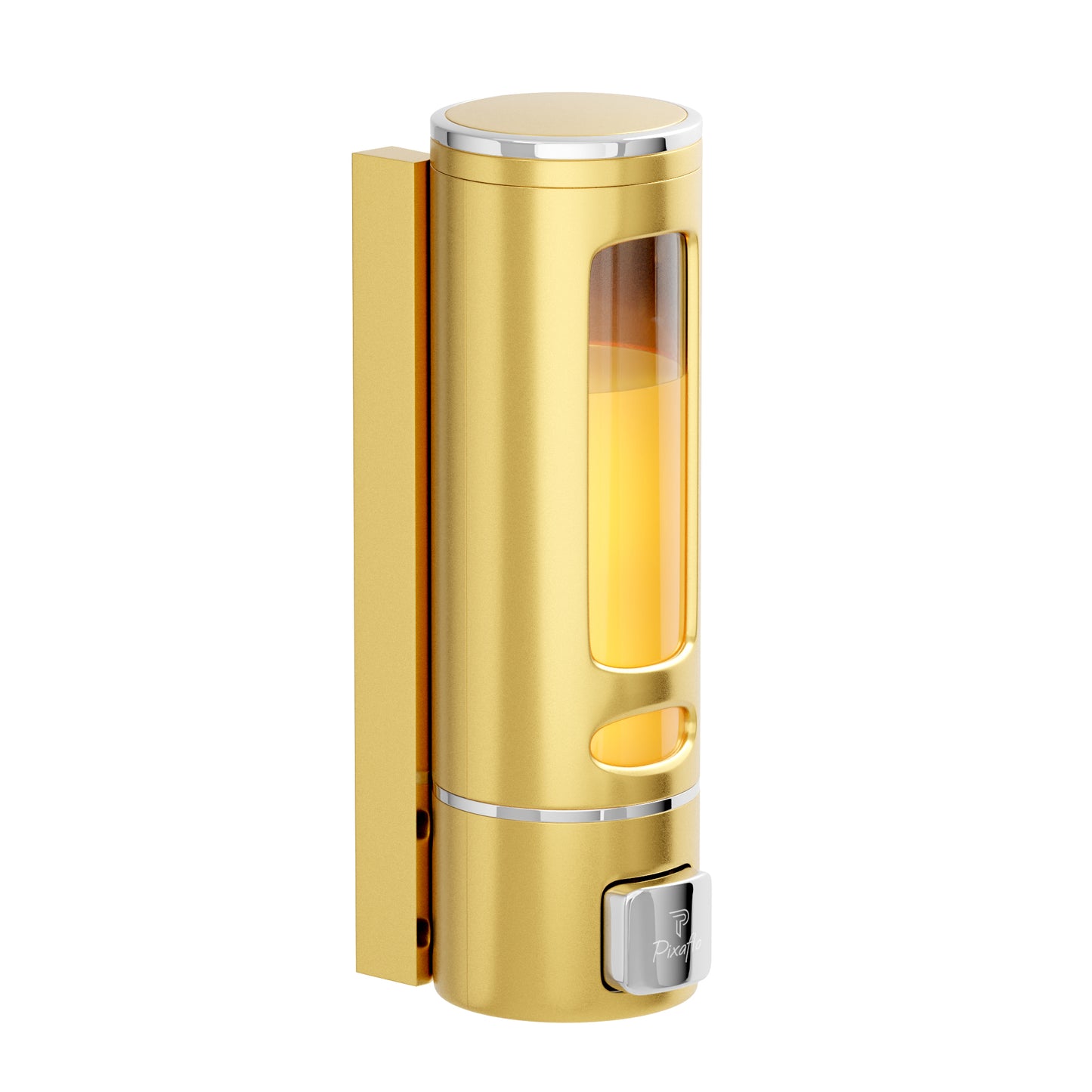 Pixaflo Elix Liquid Sanitizer Shower Gel Dish Wash Soap Dispenser for Bathroom Kitchen | 400 ml Capacity | Wall Mounted | Plastic (Gold, Pack of 1)