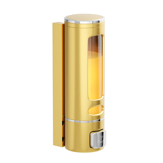 Pixaflo Elix Liquid Sanitizer Shower Gel Dish Wash Soap Dispenser for Bathroom Kitchen | 400 ml Capacity | Wall Mounted | Plastic (Gold, Pack of 1)