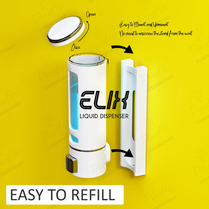 Pixaflo Elix Liquid Sanitizer Shower Gel Dish Wash Soap Dispenser for Bathroom Kitchen | 400 ml Capacity | Wall Mounted | Plastic (White, Pack of 3)