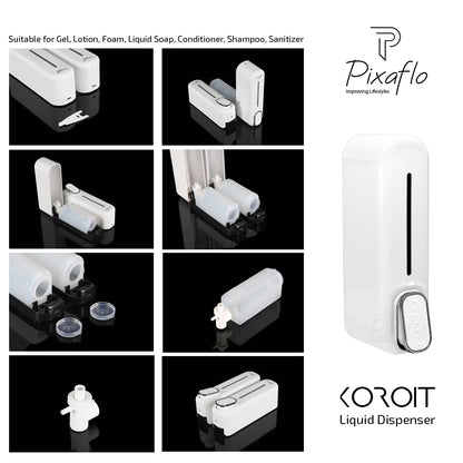Pixaflo Koroit 350 ml Heavy Duty ABS Plastic Liquid Dispenser | White | Pack of 1