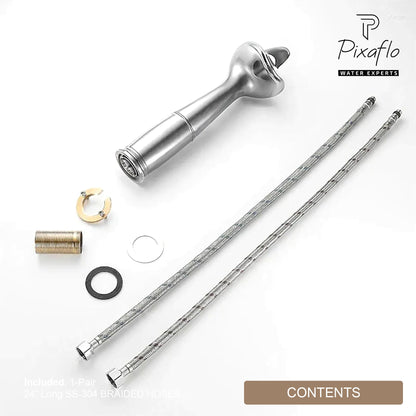 Pixaflo Dolphin Waterfall Brass Single Lever Hot and Cold Basin Mixer with 24 inches Long Braided Hoses | 12 inches Tall | Chrome Finish