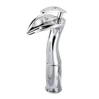 Pixaflo Dolphin Waterfall Brass Single Lever Hot and Cold Basin Mixer with 24 inches Long Braided Hoses | 12 inches Tall | Chrome Finish