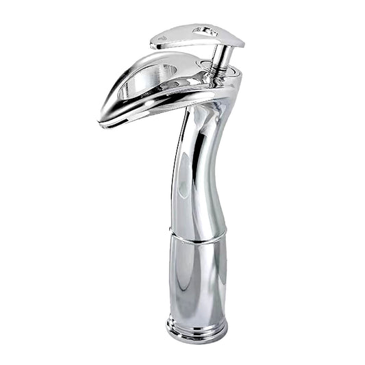 Pixaflo Dolphin Waterfall Brass Single Lever Hot and Cold Basin Mixer with 24 inches Long Braided Hoses | 12 inches Tall | Chrome Finish