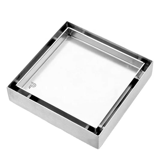 Pixaflo Square Tile Insert Floor Drain | 5 x 5 Inches | 304 Stainless Steel | Invisible Shower Drain Channel | Waste Water Floor Drain for 13mm Tile | Drainer Channel | Anti Cockroach Trap | Silver