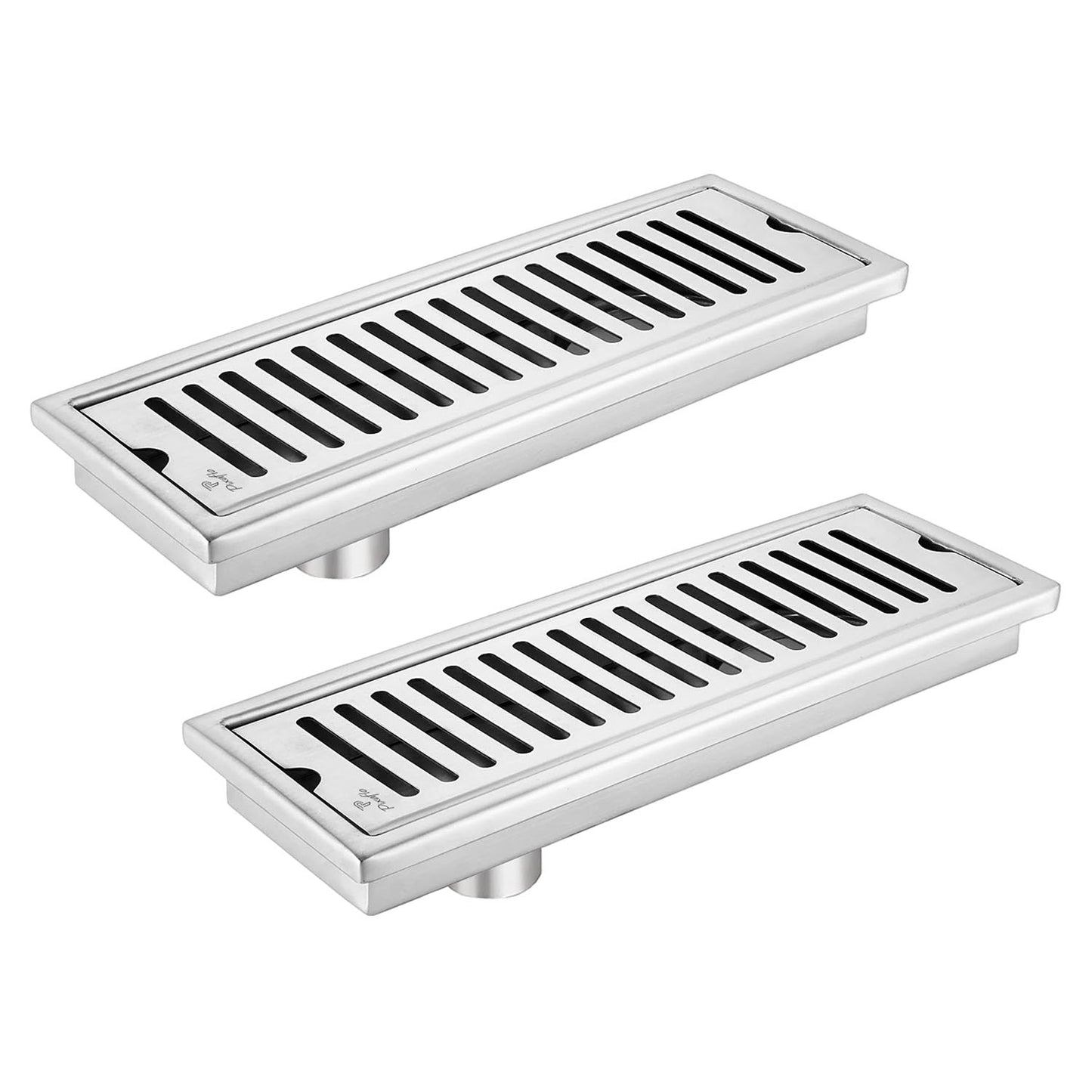 Pixaflo Vertical Shower Drain Channel Combo | 12 x 4 Inches | 304 Stainless Steel Shower Water Drain Channel | Floor Drain Jali with Collar | Side Hole | Pack of 2