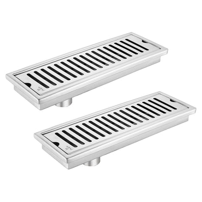 Pixaflo Vertical Shower Drain Channel Combo | 12 x 4 Inches | 304 Stainless Steel Shower Water Drain Channel | Floor Drain Jali with Collar | Side Hole | Pack of 2