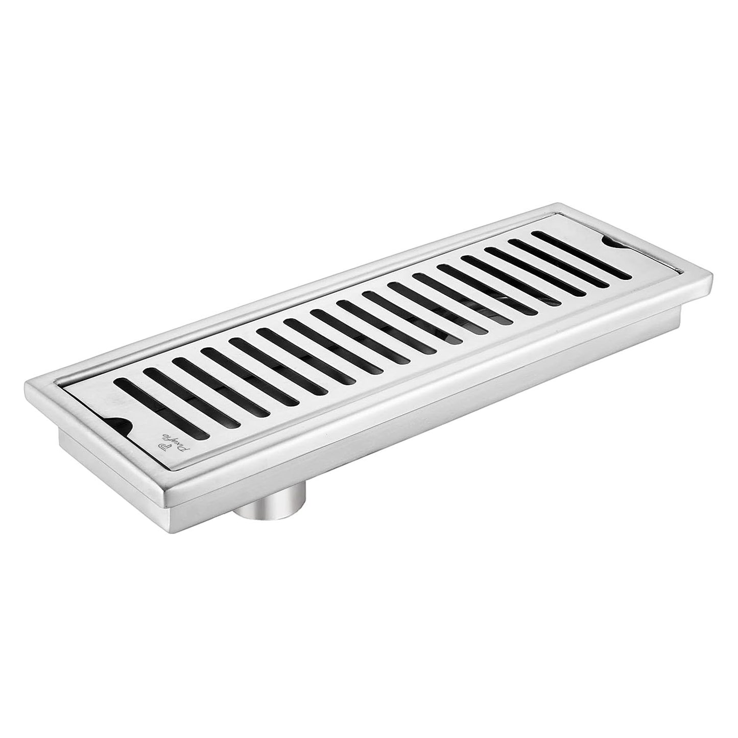 Pixaflo Vertical Shower Drain Channel | 12 × 4 Inches | 304 Stainless Steel Shower Water Drain Channel | Floor Drain Jali with Collar | Side Hole