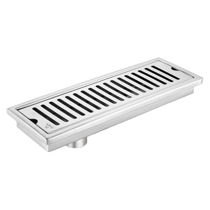 Pixaflo Vertical Shower Drain Channel | 12 × 4 Inches | 304 Stainless Steel Shower Water Drain Channel | Floor Drain Jali with Collar | Side Hole