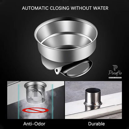 Pixaflo Vertical Shower Drain Channel | 12 × 4 Inches | 304 Stainless Steel Shower Water Drain Channel | Floor Drain Jali with Collar | Side Hole