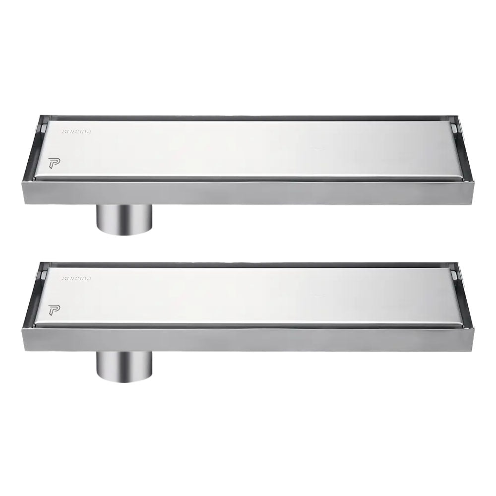Pixaflo Tile Insert Shower Drain Channel Combo | 12 x 4 inches | Invisible Floor Drain with Cockroach Trap | Side Hole | Compatible with 13mm Tiles | Durable 304 Stainless Steel Drain Jali with Collar | Pack of 2