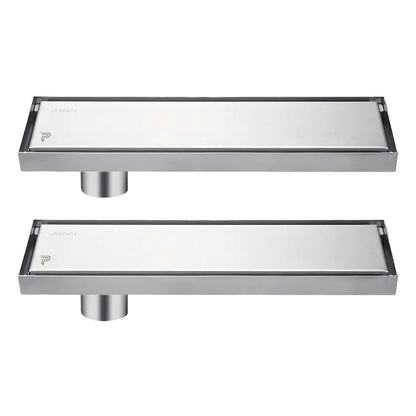 Pixaflo Tile Insert Shower Drain Channel Combo | 12 x 4 inches | Invisible Floor Drain with Cockroach Trap | Side Hole | Compatible with 13mm Tiles | Durable 304 Stainless Steel Drain Jali with Collar | Pack of 2