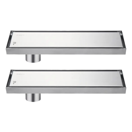 Pixaflo Tile Insert Shower Drain Channel Combo | 12 x 4 inches | Invisible Floor Drain with Cockroach Trap | Side Hole | Compatible with 13mm Tiles | Durable 304 Stainless Steel Drain Jali with Collar | Pack of 2