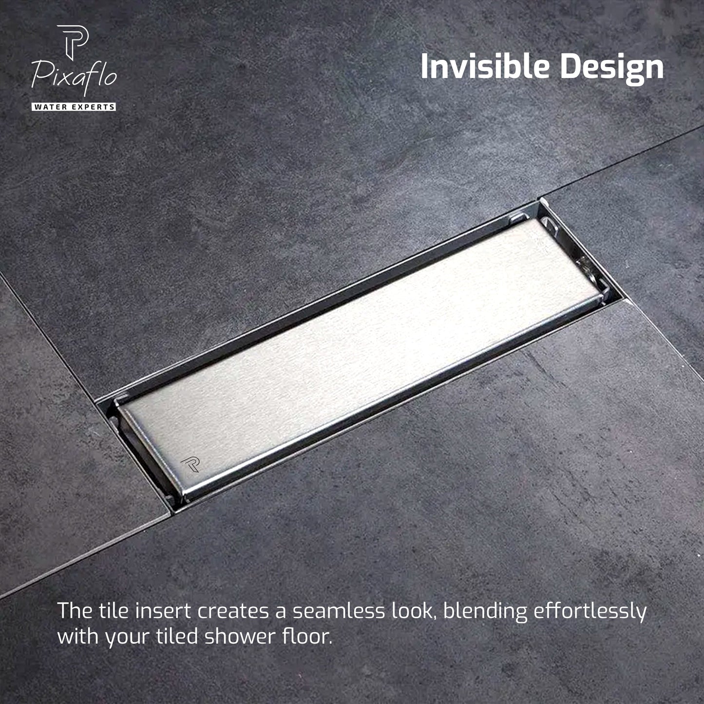 Pixaflo Tile Insert Shower Drain Channel Combo | 12 x 4 inches | Invisible Floor Drain with Cockroach Trap | Side Hole | Compatible with 13mm Tiles | Durable 304 Stainless Steel Drain Jali with Collar | Pack of 2