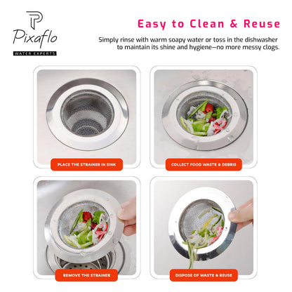Pixaflo Stainless Steel Sink Strainer Jali for Kitchen Drain – Fine Mesh Filter Stopper for Food Waste – Anti-Clog Sink Drain Basket (4.5 Inch / 11.5 cm)