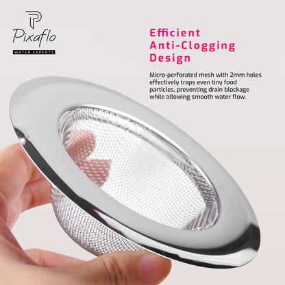 Pixaflo Stainless Steel Sink Strainer Jali for Kitchen Drain – Fine Mesh Filter Stopper for Food Waste – Anti-Clog Sink Drain Basket (4.5 Inch / 11.5 cm)