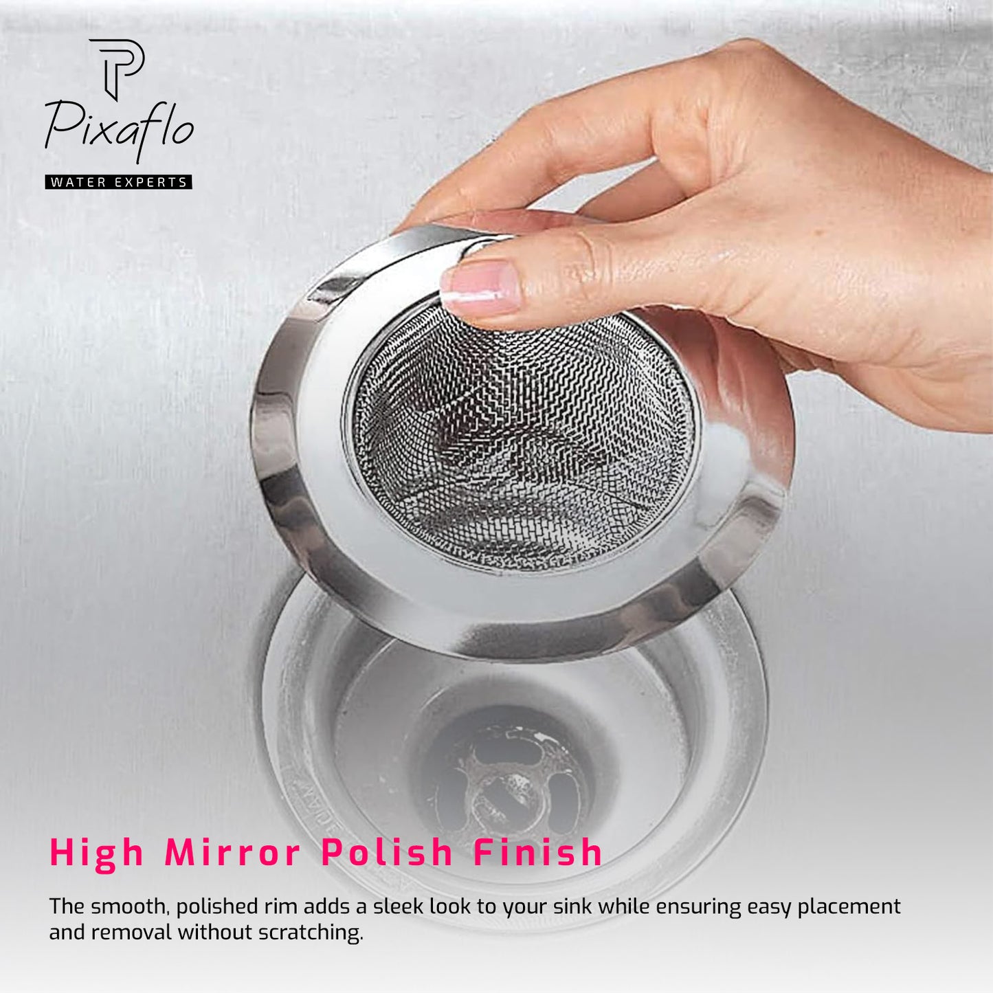 Pixaflo Stainless Steel Sink Strainer Jali for Kitchen Drain – Fine Mesh Filter Stopper for Food Waste – Anti-Clog Sink Drain Basket (4.5 Inch / 11.5 cm)