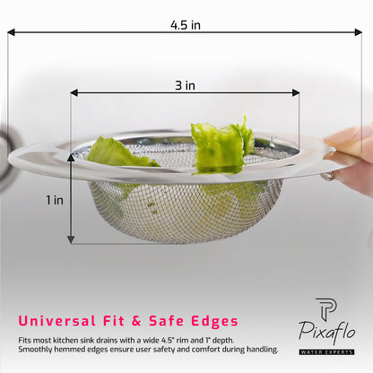Pixaflo Stainless Steel Sink Strainer Jali for Kitchen Drain – Fine Mesh Filter Stopper for Food Waste – Anti-Clog Sink Drain Basket (4.5 Inch / 11.5 cm)