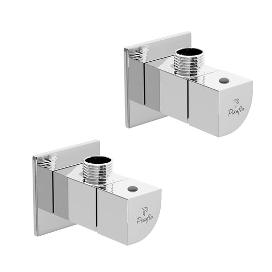 Pixaflo Extant Brass Angle Valve Combo | Stop Cock with Wall Flange | Chrome Finish | Pack of 2