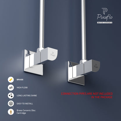 Pixaflo Extant Brass Angle Valve Combo | Stop Cock with Wall Flange | Chrome Finish | Pack of 2