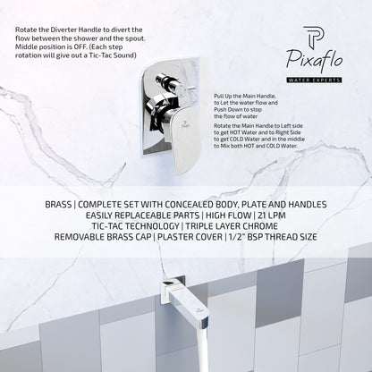 Pixaflo Brass Extant High Flow Single Lever 4 Way / 2 Inlet Diverter | Tic-Tac | Complete Set | Bathroom Shower System | Bathroom Mixer | Chrome Finish