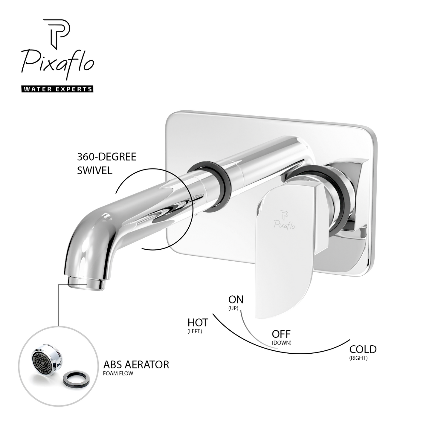 Pixaflo Extant Brass Concealed Single Lever Chrome Basin Mixer with Exposed Parts Kit | Complete Set