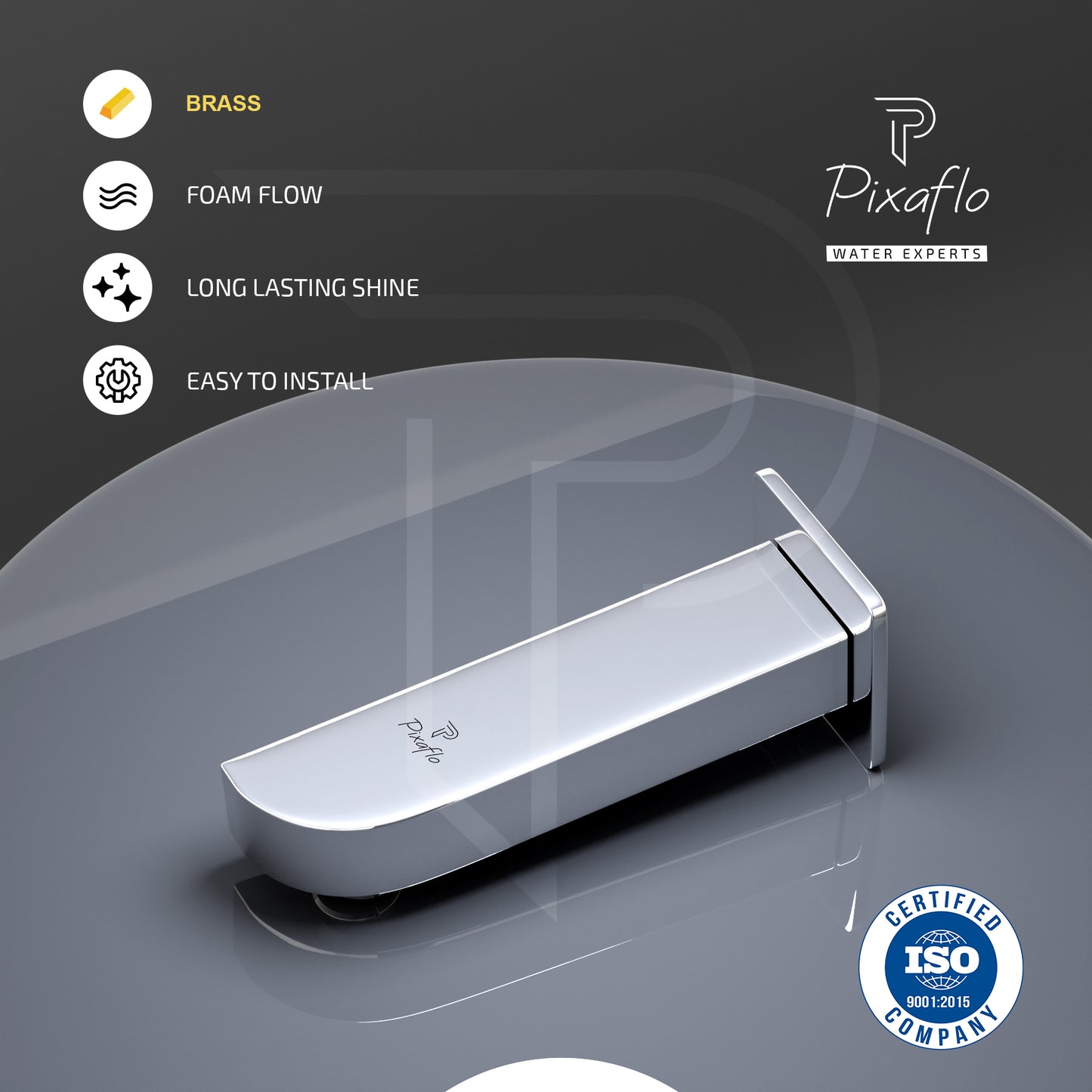 Pixaflo Extant Brass Bath Tub Spout with Wall Flange | High Flow | Chrome