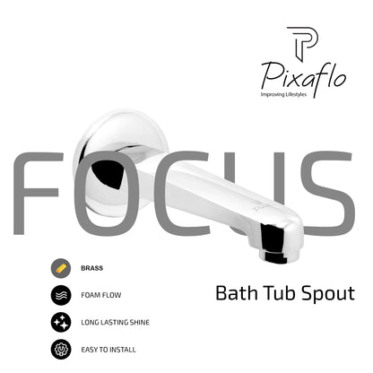 Pixaflo Focus Brass Bath Tub Spout with Wall Flange | High Flow | Chrome