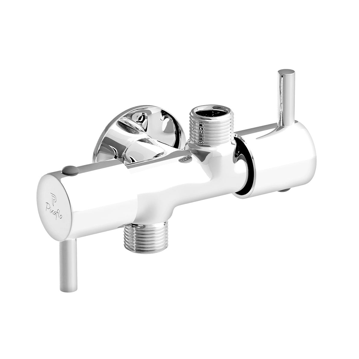 Pixaflo Florent Brass 2 Way Angle Cock | 2 in 1 Angle Valve with Wall Flange For Bathroom, Toilet, Wash Basin | Chrome Finish