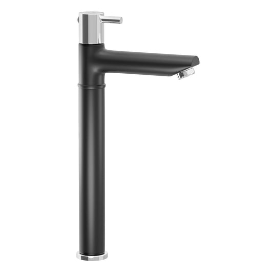 Pixaflo Florent Brass Extended Tall Body Pillar Cock 12 inch Tap for Wash Basin | Deck Mounted | Cold Water Tap (Not Hot & Cold Mixer) | Counter Top/Table Top Faucet | Foam Flow | Black Finish