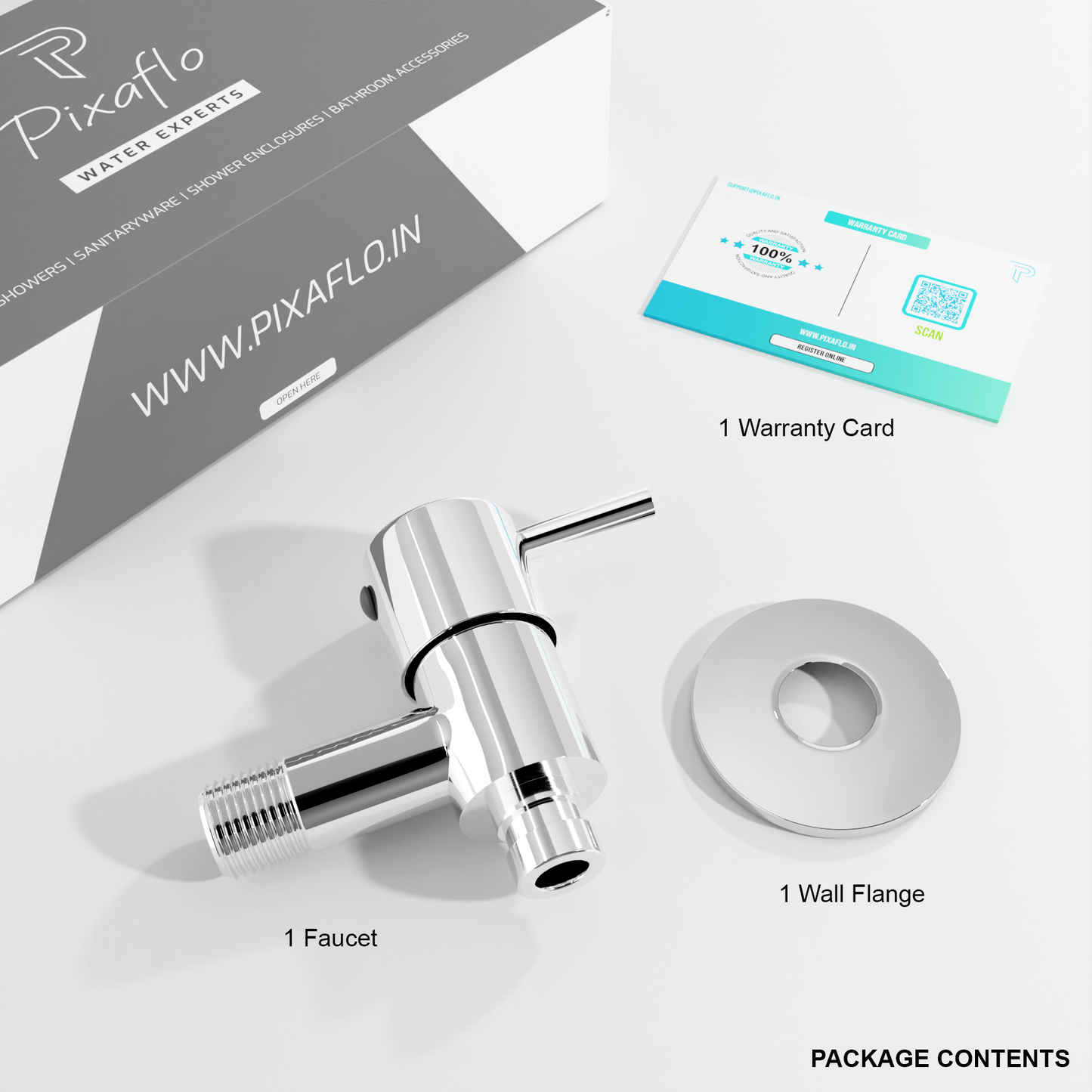 Pixaflo Florent Brass Washing Machine Tap with Wall Flange Combo | Chrome Finish | Pack of 2