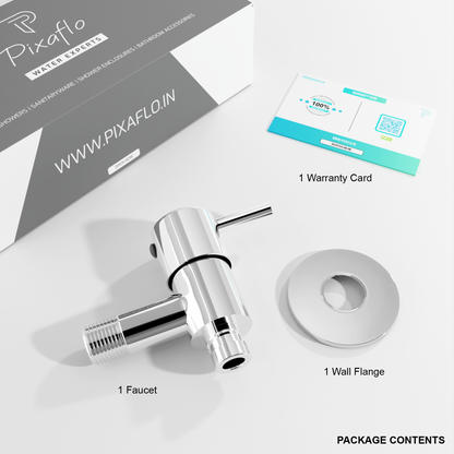 Pixaflo Florent Brass Washing Machine Tap with Wall Flange Combo | Chrome Finish | Pack of 2