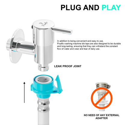 Pixaflo Florent Brass Washing Machine Tap with Wall Flange Combo | Chrome Finish | Pack of 2