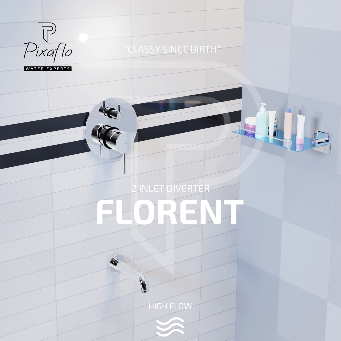 Pixaflo Brass Florent High Flow Single Lever 4 Way / 2 Inlet Diverter | Tic-Tac | Complete Set | Bathroom Shower System | Bathroom Mixer | Chrome Finish