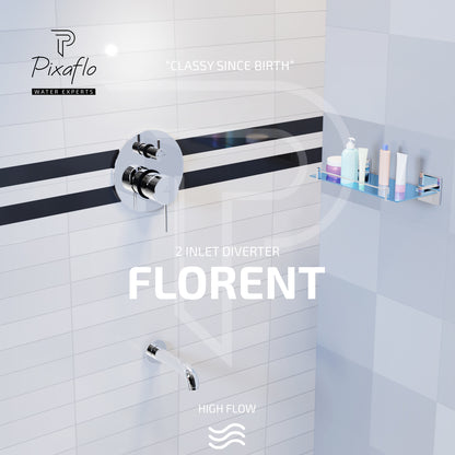 Pixaflo Brass Florent High Flow Single Lever 4 Way / 2 Inlet Diverter | Tic-Tac | Complete Set | Bathroom Shower System | Bathroom Mixer | Chrome Finish