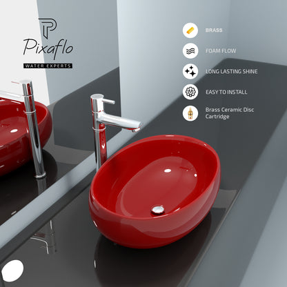 Pixaflo Florent Brass Extended Tall Body Pillar Cock 12 inch Tap for Wash Basin | Deck Mounted | Cold Water Tap (Not Hot & Cold Mixer) | Counter Top/Table Top Faucet | Foam Flow | Chrome Finish