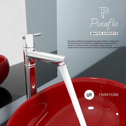 Pixaflo Florent Brass Extended Tall Body Pillar Cock 12 inch Tap for Wash Basin | Deck Mounted | Cold Water Tap (Not Hot & Cold Mixer) | Counter Top/Table Top Faucet | Foam Flow | Chrome Finish