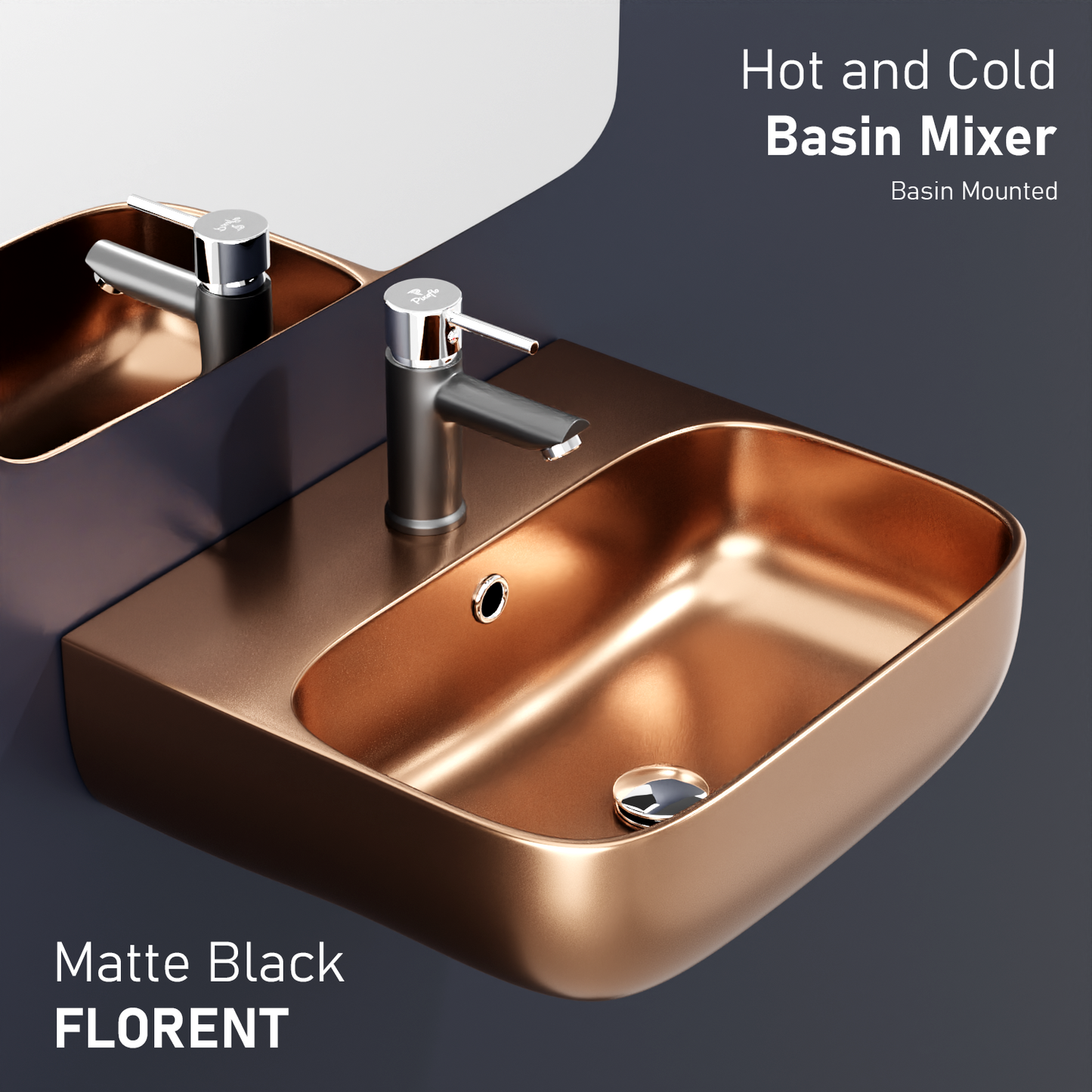 Pixaflo Florent Brass Single Lever Basin Mixer Tap with 18 inches Braided Hoses | Hot & Cold Deck Mounted Faucet | Matte Black Finish