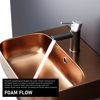 Pixaflo Florent Brass Single Lever Basin Mixer Tap with 18 inches Braided Hoses | Hot & Cold Deck Mounted Faucet | Matte Black Finish