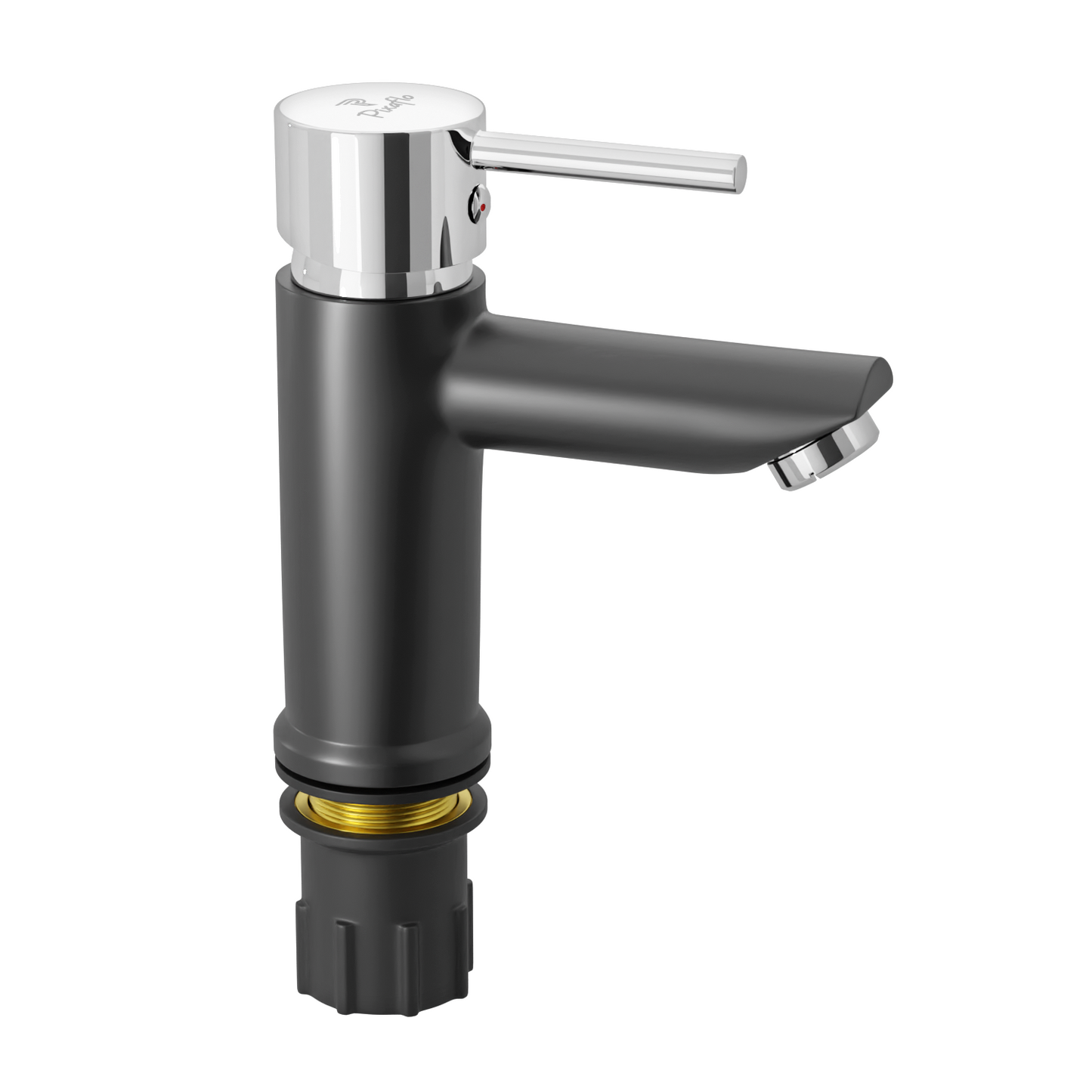 Pixaflo Florent Brass Single Lever Basin Mixer Tap with 18 inches Braided Hoses | Hot & Cold Deck Mounted Faucet | Matte Black Finish