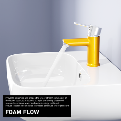 Pixaflo Florent Brass Single Lever Basin Mixer Tap with 18 inches Braided Hoses | Hot & Cold Deck Mounted Faucet | Gold Finish