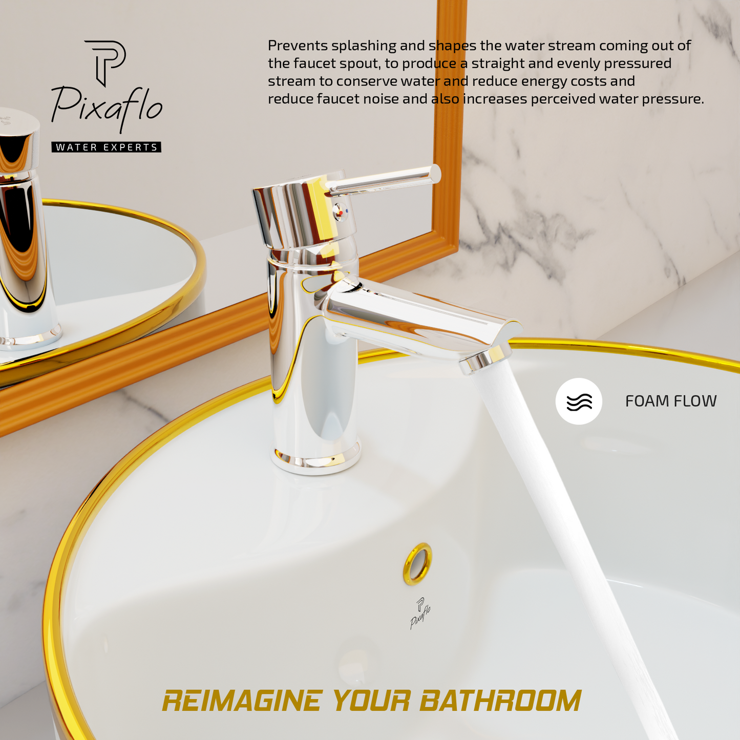 Pixaflo Florent Brass Single Lever Basin Mixer Tap with 24 inches Braided Hoses | Hot & Cold Deck Mounted Faucet | Chrome Finish