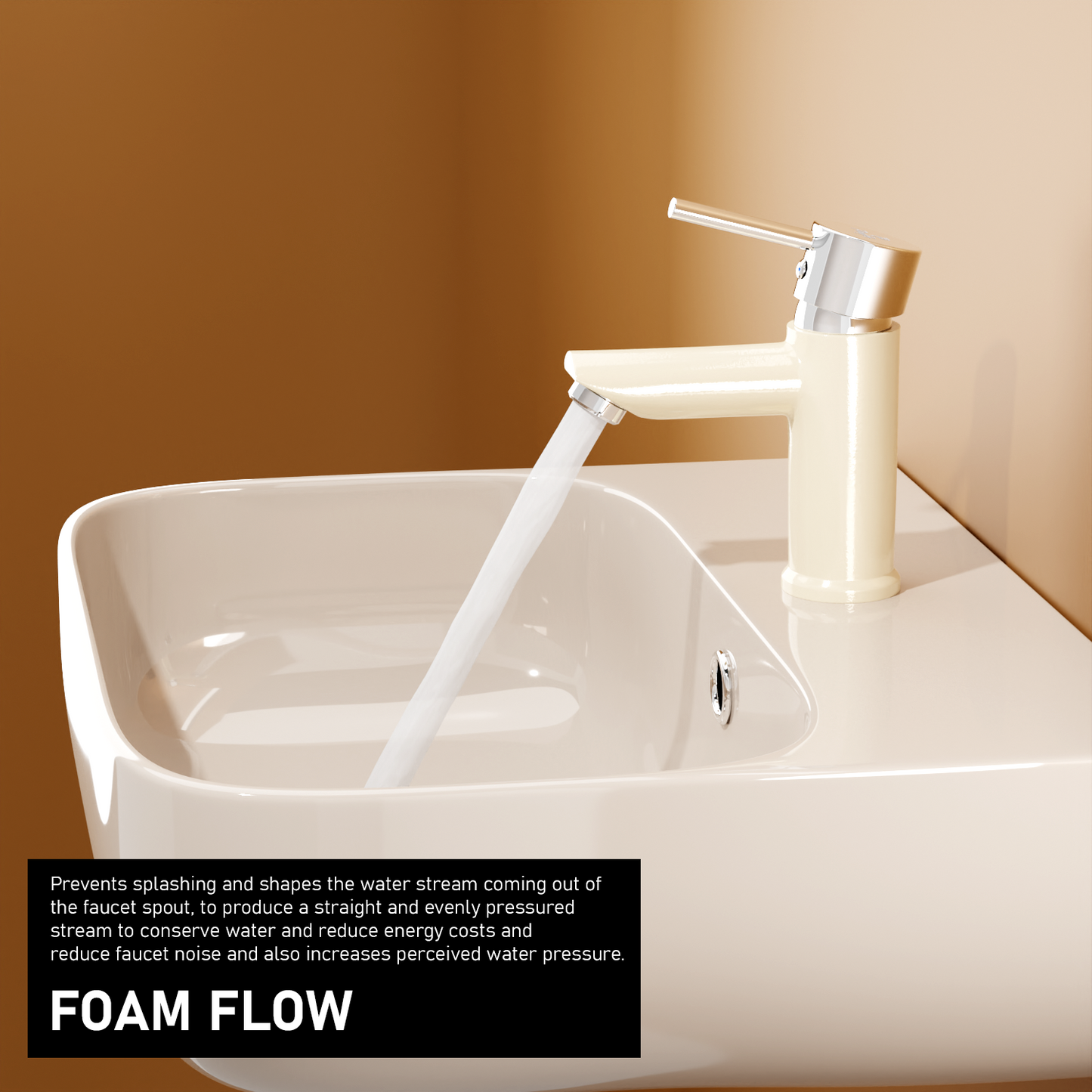 Pixaflo Florent Brass Single Lever Basin Mixer Tap with 18 inches Braided Hoses | Hot & Cold Deck Mounted Faucet | Ivory Finish