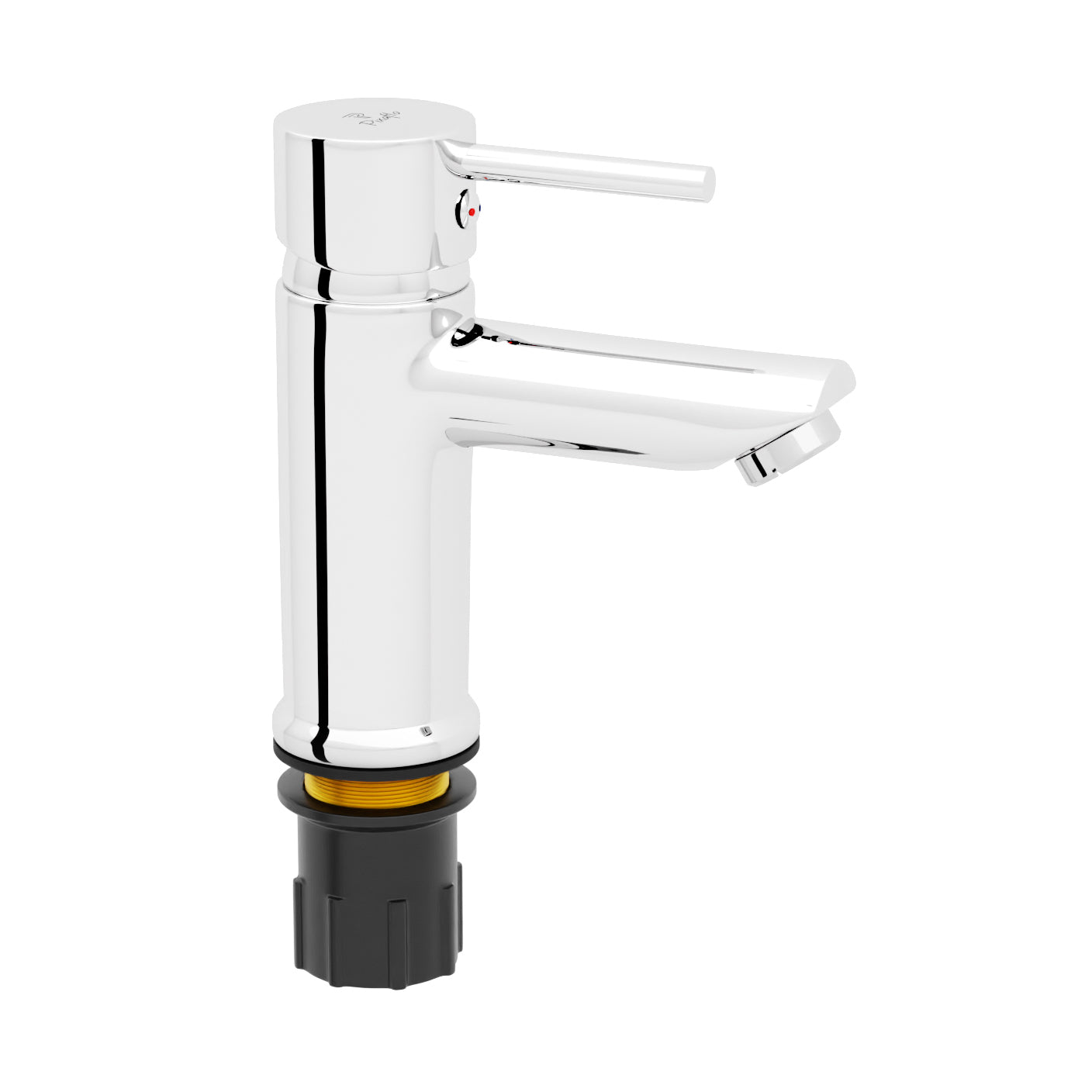 Pixaflo Florent Brass Single Lever Basin Mixer Tap with 18 inches Braided Hoses | Hot & Cold Deck Mounted Faucet | Chrome Finish